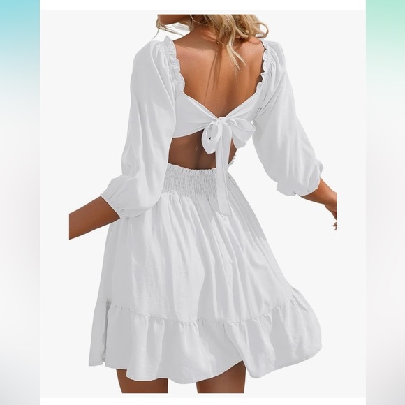 Flowy White Dress with Tie Back Women’s Xtra-Small - Picture 3 of 3